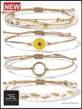 Sunflower String Bracelet Boho Braided Rope Wrap Bracelet Summer Beach Jewelry